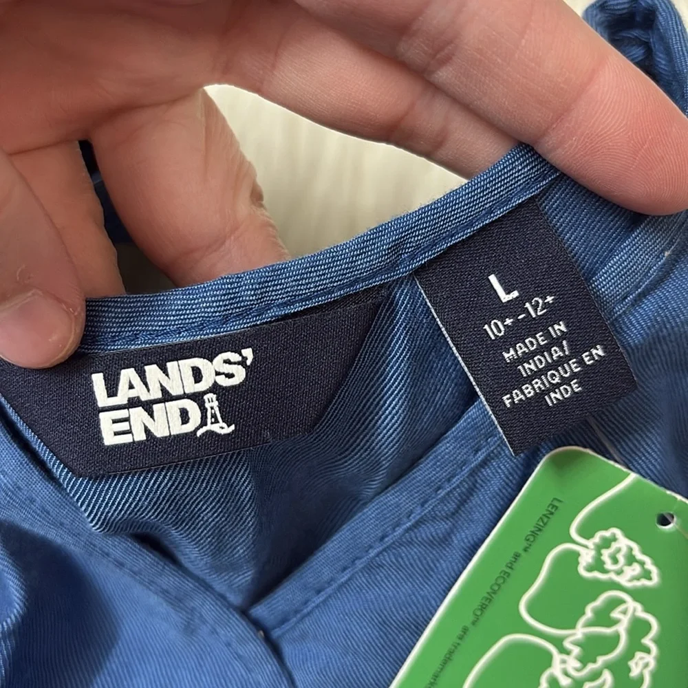 NWT Lands End Girls Youth Size L 10-12 Plus Size Chambray Cinch Waist Romper